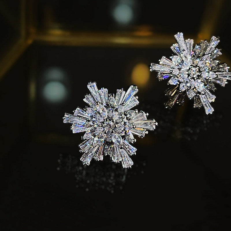 轻奢气质闪亮锆石雪花耳钉耳夹无耳夹
