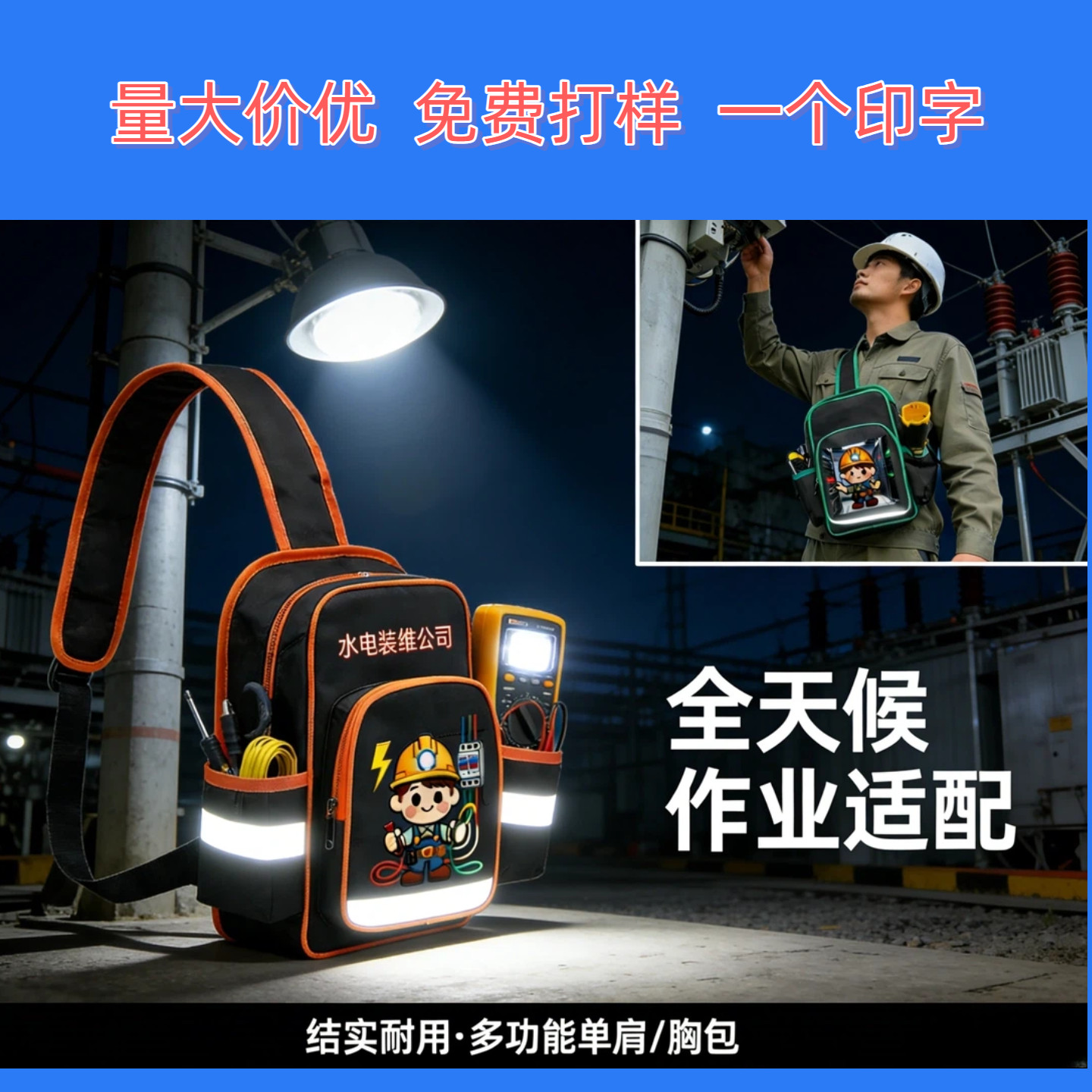 专为电工设计结实耐用多功能工具胸包腰包便携快挂维修作业超顺手
