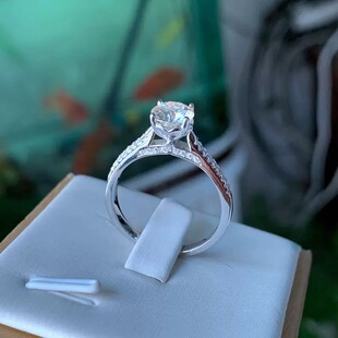 925纯银美人鱼铂金镀18K金克拉钻戒莫桑钻结婚女戒指不掉色