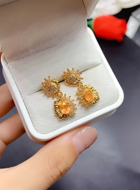 新款豪华繁花925纯银镀金镶嵌椭圆5×6mm耳钉耳坠饰银托空托加工