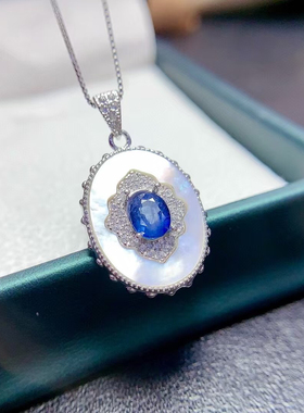 925纯银蓝宝石戒指来石镶嵌椭圆5x7吊坠空托代加工银托定制项链