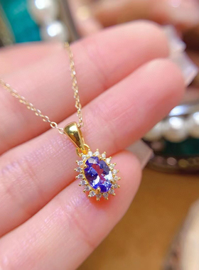 925纯银坦桑石吊坠项链镶嵌椭圆5×7/6×8/8×10/15×20银托空托