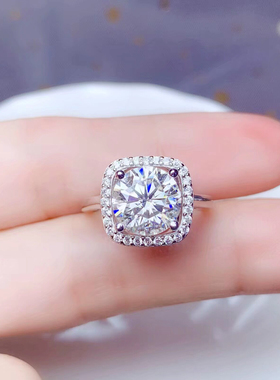 S925纯银莫桑石公主方白金钻石一克拉圆5/6.5/8/9mm空托戒托定制