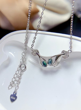 925纯银吊坠项链挂件镶嵌椭圆3×4红蓝宝石来石镶嵌定制设计加工