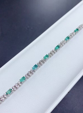 新款925纯银手链空托镶嵌7粒椭圆3×5祖母绿宝石银托定制加工镶嵌