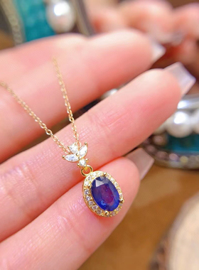 精致925银吊坠项链空托镶嵌椭圆形5×7天然红蓝宝石来石加工定制