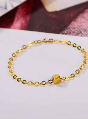 爆款方糖转运珠链戒通体18K黄不掉色AU750戒指软戒网红