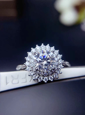 满钻豪华925纯银镀金一克拉仿钻戒圆形6.5MM戒托空托加工定制批发