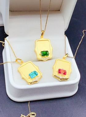 925纯银古法金吊坠项链空托4*6mm长方形透灰石托帕石玉石银托加工