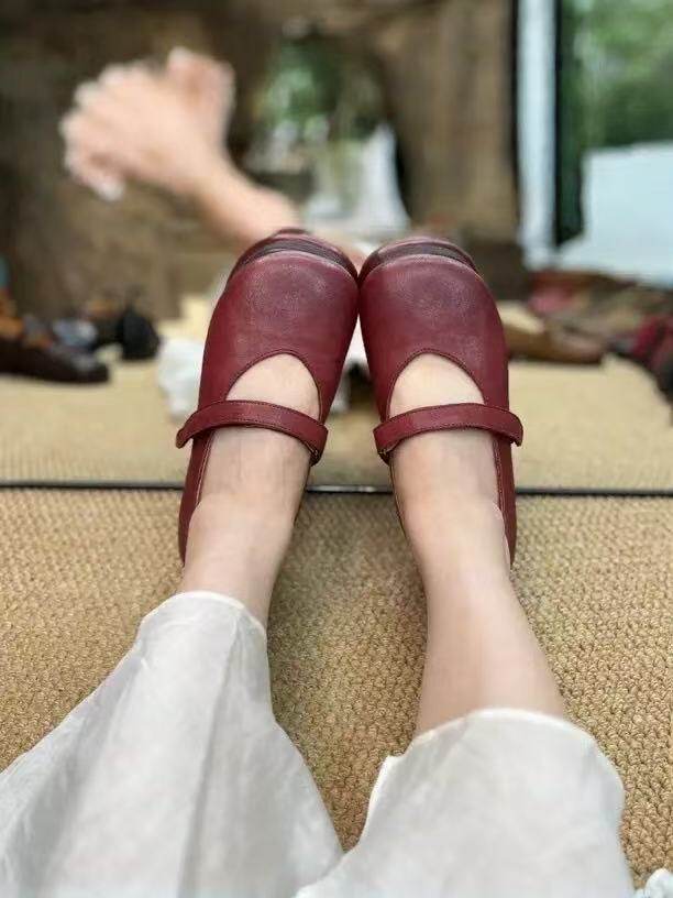 原创大码头层牛皮单鞋水洗牛皮手工女鞋文艺复古森系玛丽珍妈妈鞋