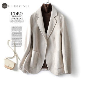 毛呢外套女短款西服领收腰气质羊毛呢子秋冬新款西装式双面绒大衣