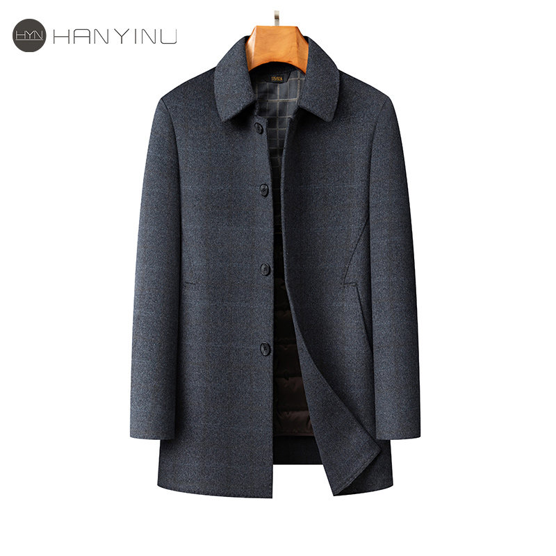 羊毛呢子大衣男士常规翻领羽绒服内胆冬装加厚新款高档外套双面呢