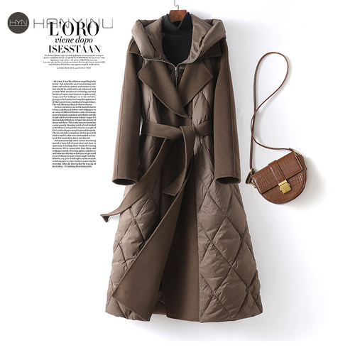 羽绒服女长款连帽高端气质白鹅绒