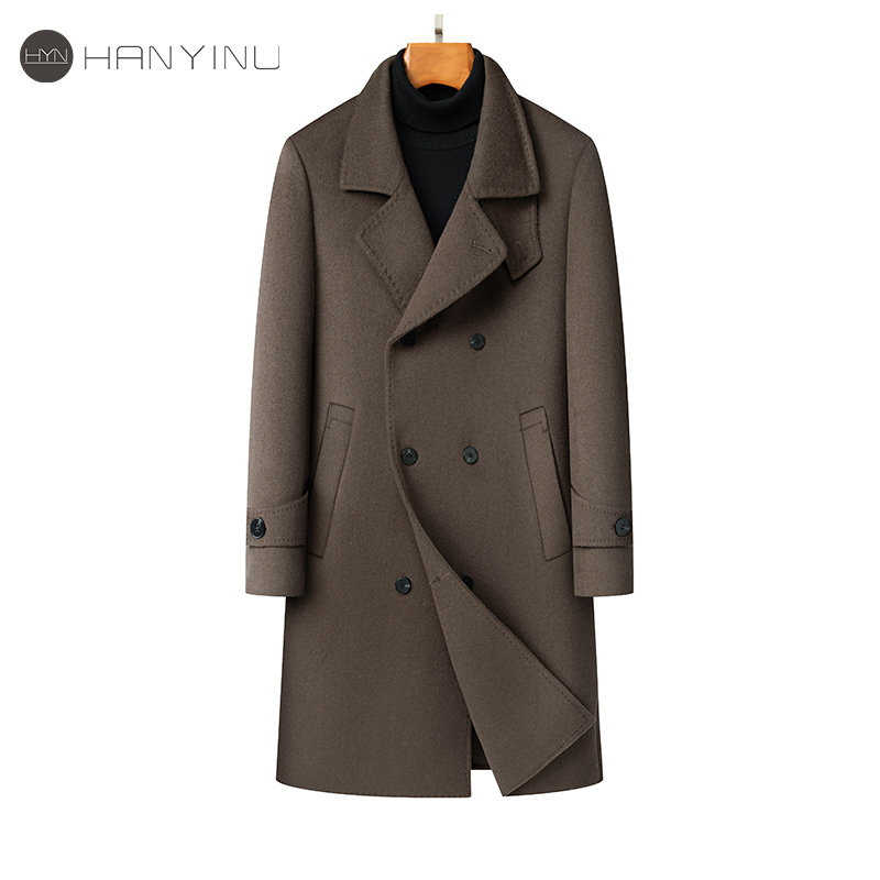 羊毛呢子风衣男士中长款双排扣高级感休闲外套秋冬新款双面呢大衣