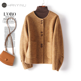 羊毛呢外套女短款圆领韩版时尚小个子2025秋冬新款流行双面呢大衣