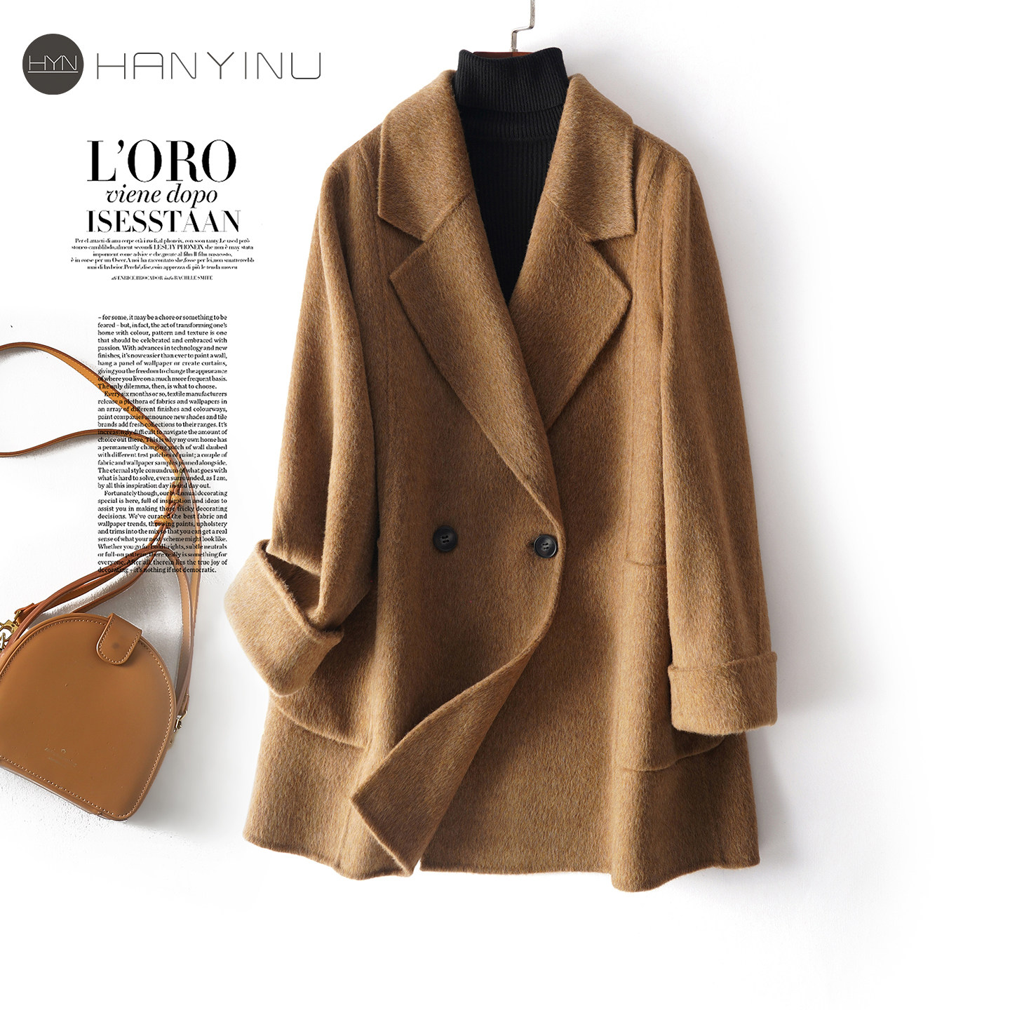 全羊毛呢大衣女中长西装领韩版宽松2025秋冬新款高级感外套双面呢