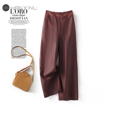 自然腰气质长裤桑蚕丝红云沙女裤