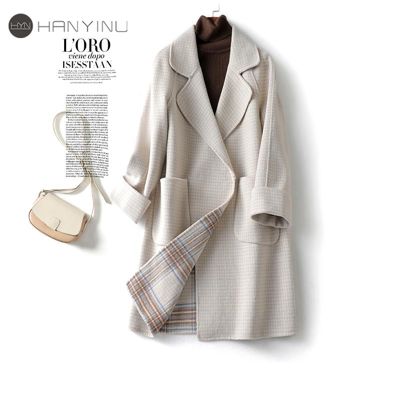 双面绒羊毛大衣女中长款米白毛呢