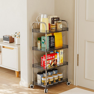 不锈钢厨房置物架多层移动收纳架加高带轮储物架门后夹缝经久耐用