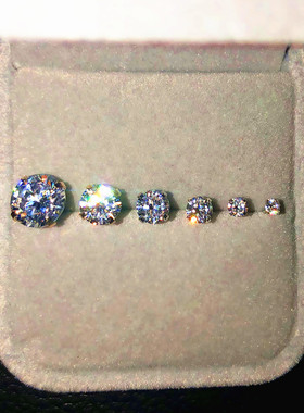 925纯银耳钉 简单 四爪闪钻圆锆石 男女 日韩 素银 养耳朵 防过敏