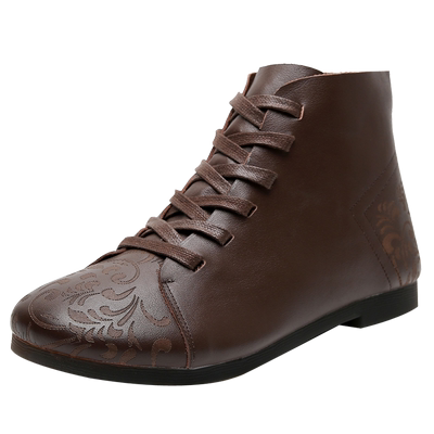 真皮平跟女靴软底短靴春秋单靴