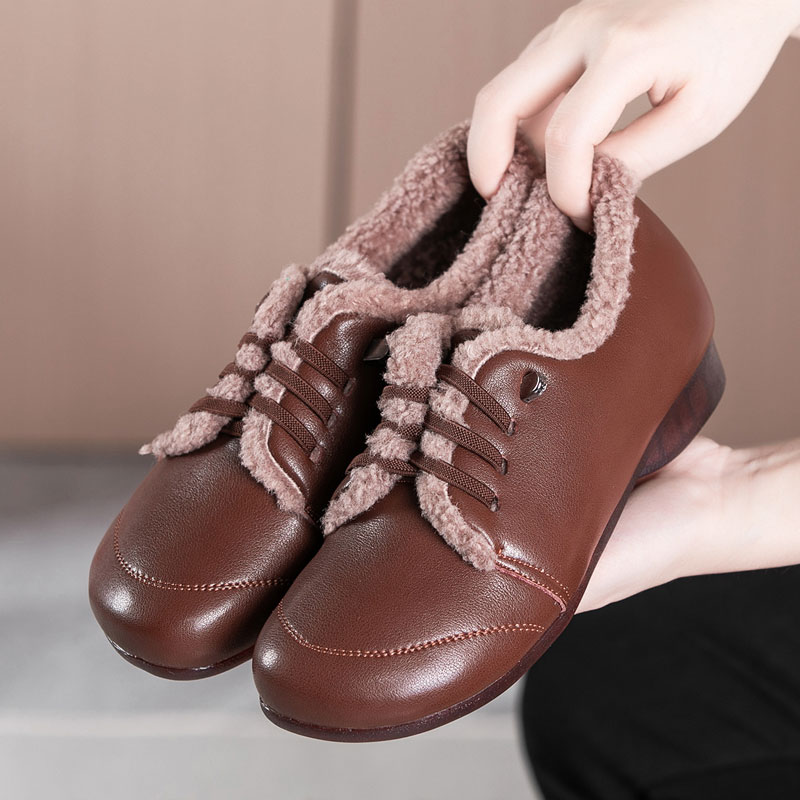 软糯真皮豆豆鞋毛绒装饰保暖舒适