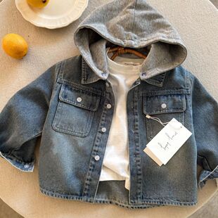 儿童牛仔外套可拆连帽2025春秋新款韩版男童夹克宝宝做旧长袖上衣