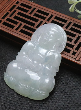 品质糯冰种正品天然翡翠观音菩萨吊坠缅甸A货手工艺品玉坠挂饰