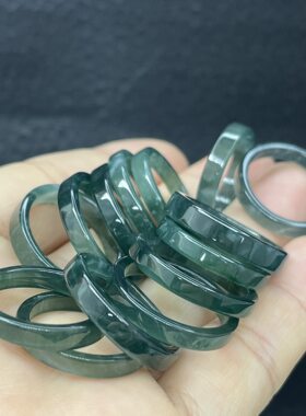 天然危料A类翡翠戒指 飘绿花冰糯种戒圈跑环女士玉石玉器现货批发