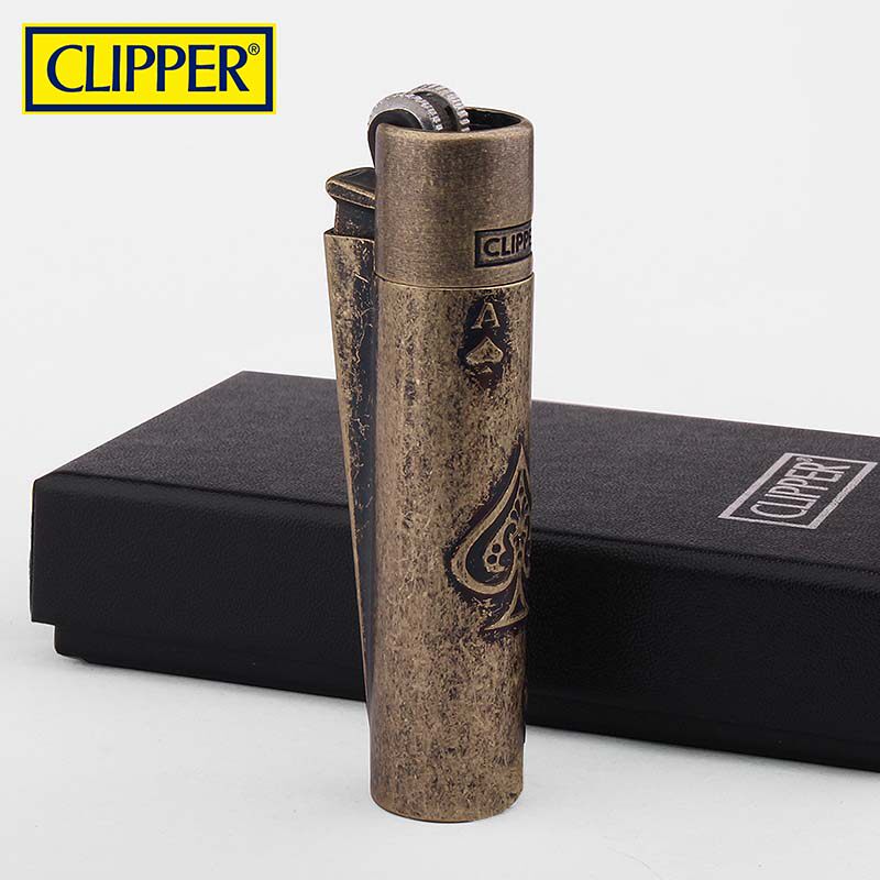 可利福clipper复古老式火石恒流阀滑轮金属充气砂轮打火机黑桃A