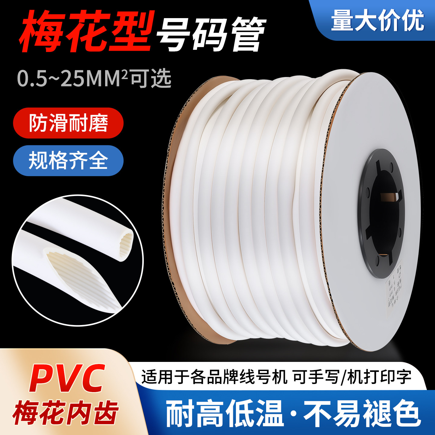 PVC机打号码管套管白色线标线号