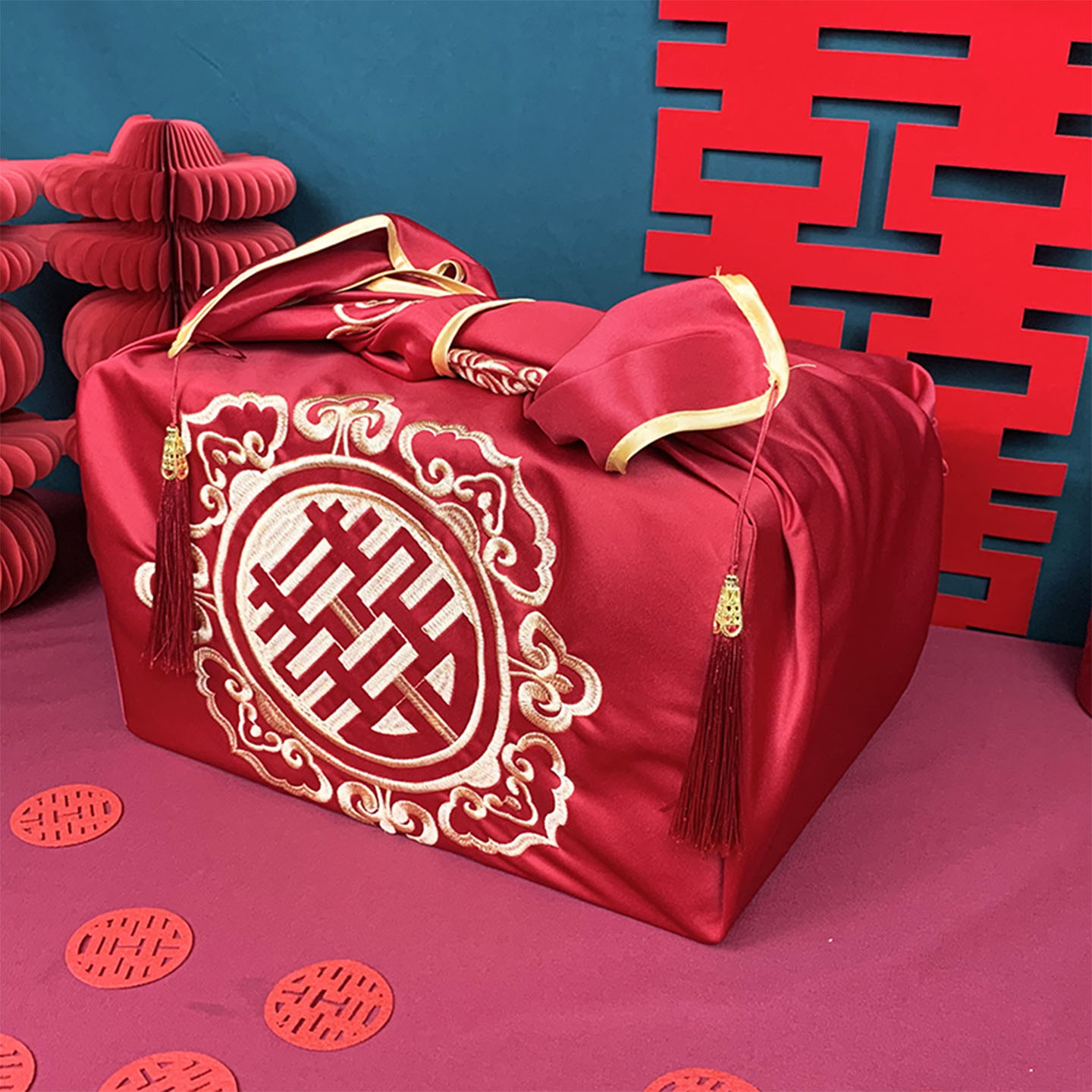 结婚包袱皮包裹布新娘陪嫁红包袱大号嫁妆包盆布婚庆用品喜盆红布