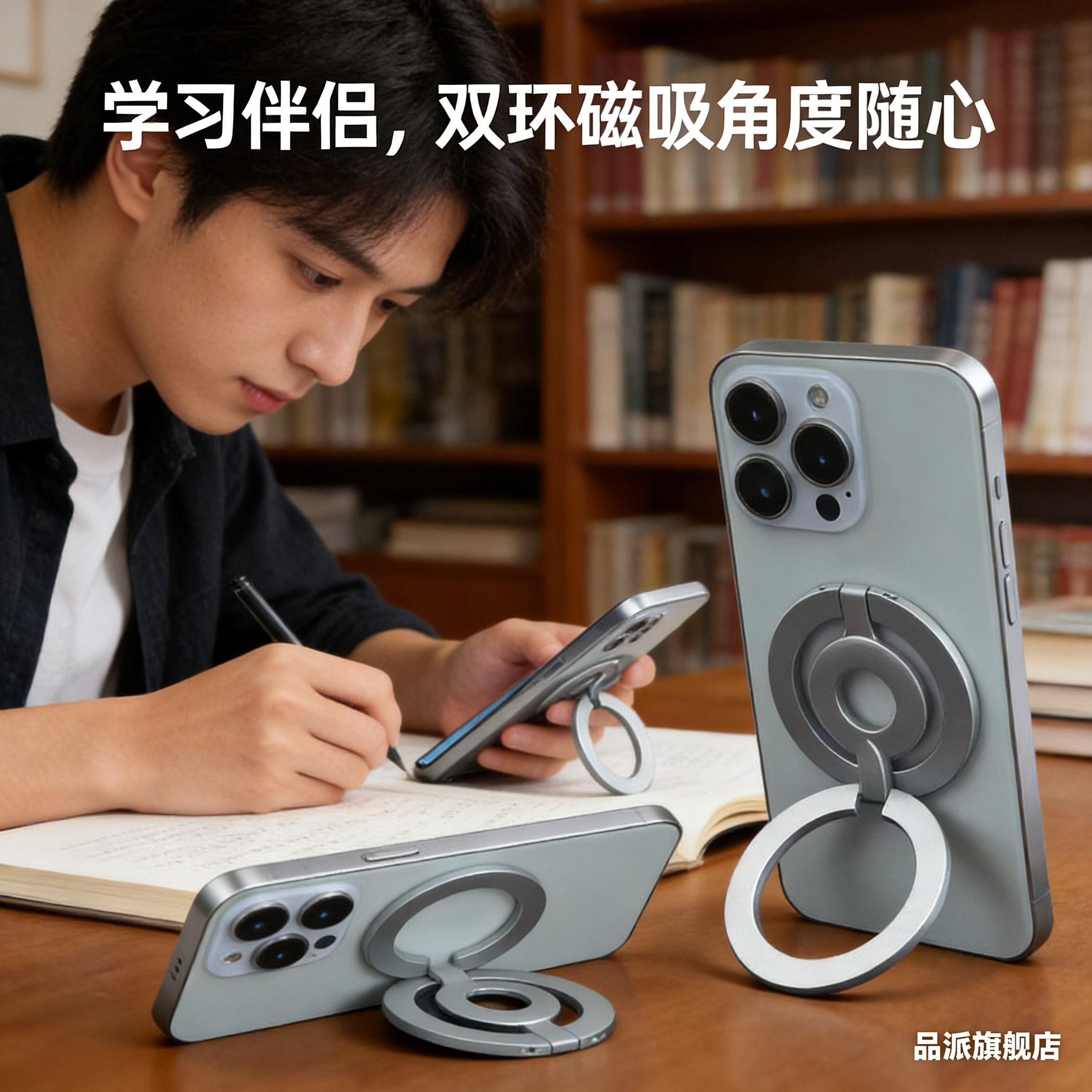 磁吸手机支架magsafe双环强磁力圈指环扣背贴式超薄360度旋转支撑架手机壳通用桌面便携适用于苹果iphone华为
