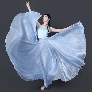古典舞大裙摆超仙珠光浅蓝色舞裙中国舞舞蹈服