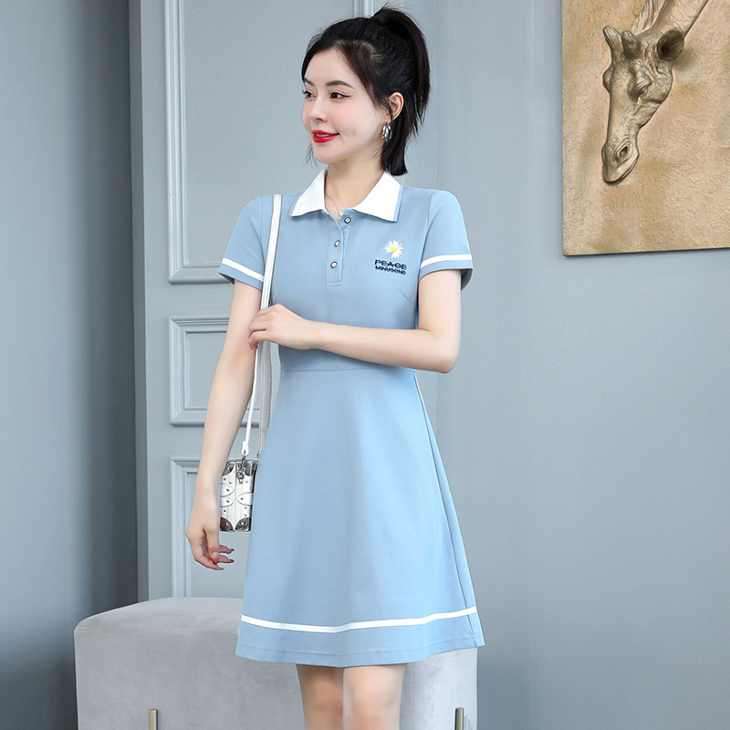 甜美休闲学生运动裙子夏装小雏菊polo连衣裙幼儿园老师园服a字裙
