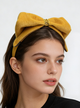 LASS LIZ原创设计头箍2025秋冬款千金贵气多巴胺黄色大蝴蝶结发箍