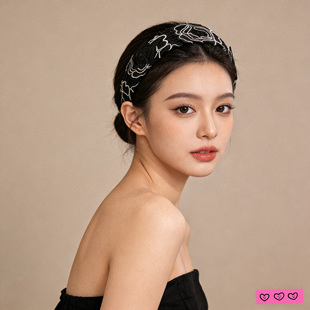 黑白花朵发卡百搭宽边头箍 法式 LASS LIZ原创设计师发箍2026新款