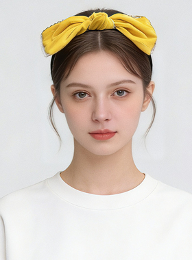 LASS LIZ原创设计发卡2026秋冬款减龄黄色可移动丝绒蝴蝶结发箍