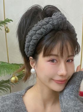 LASS LIZ设计师配饰2024秋冬高级灰高颅顶发箍高级感打结宽边发卡