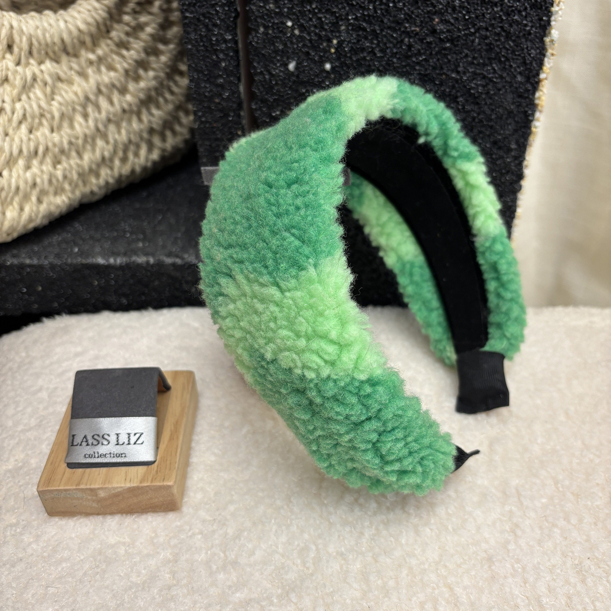 原创设计圣诞绿色毛毛宽版头箍