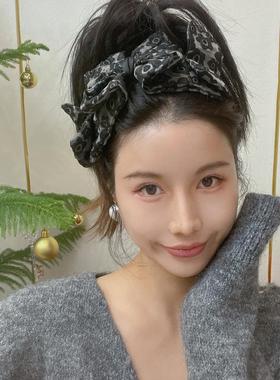 LASS LIZ原创设计师配饰2025新款法式刺绣黑色蝴蝶结高级感发箍