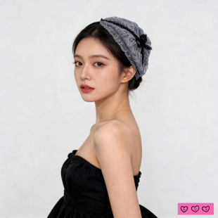 蕾丝小礼帽头箍清新蓝色发卡 法式 LASS LIZ原创设计师发箍2026新款