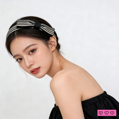 原创高级感百搭条纹蝴蝶结头箍