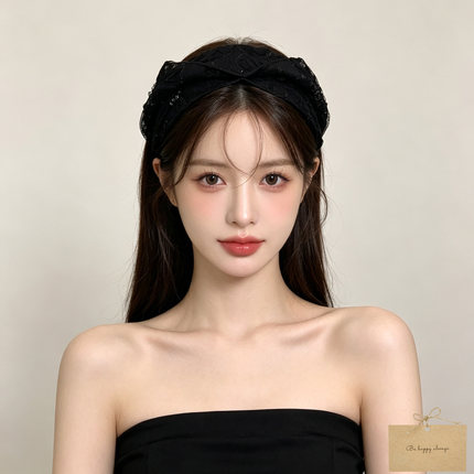LASS LIZ原创发箍2026新款女神百搭高级感黑色蕾丝网纱宽边头箍