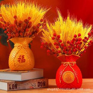 天然黄金大麦干花束福袋钱袋子客厅摆放花金黄麦穗装饰乔迁仿真花