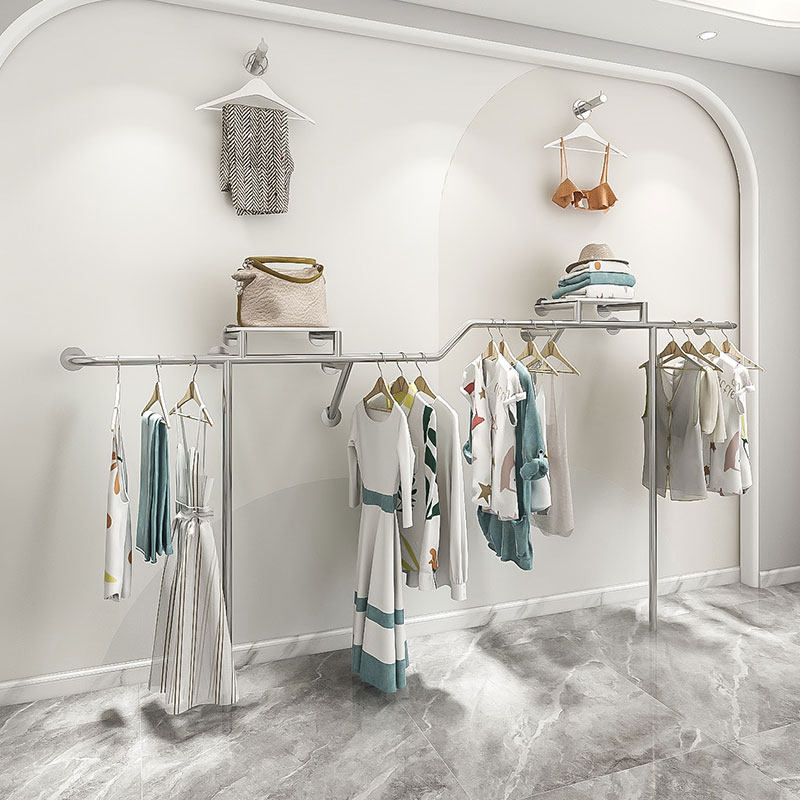 服装店架子上墙架拉丝壁挂不锈钢带板展示架女装店铺衣服挂衣架子