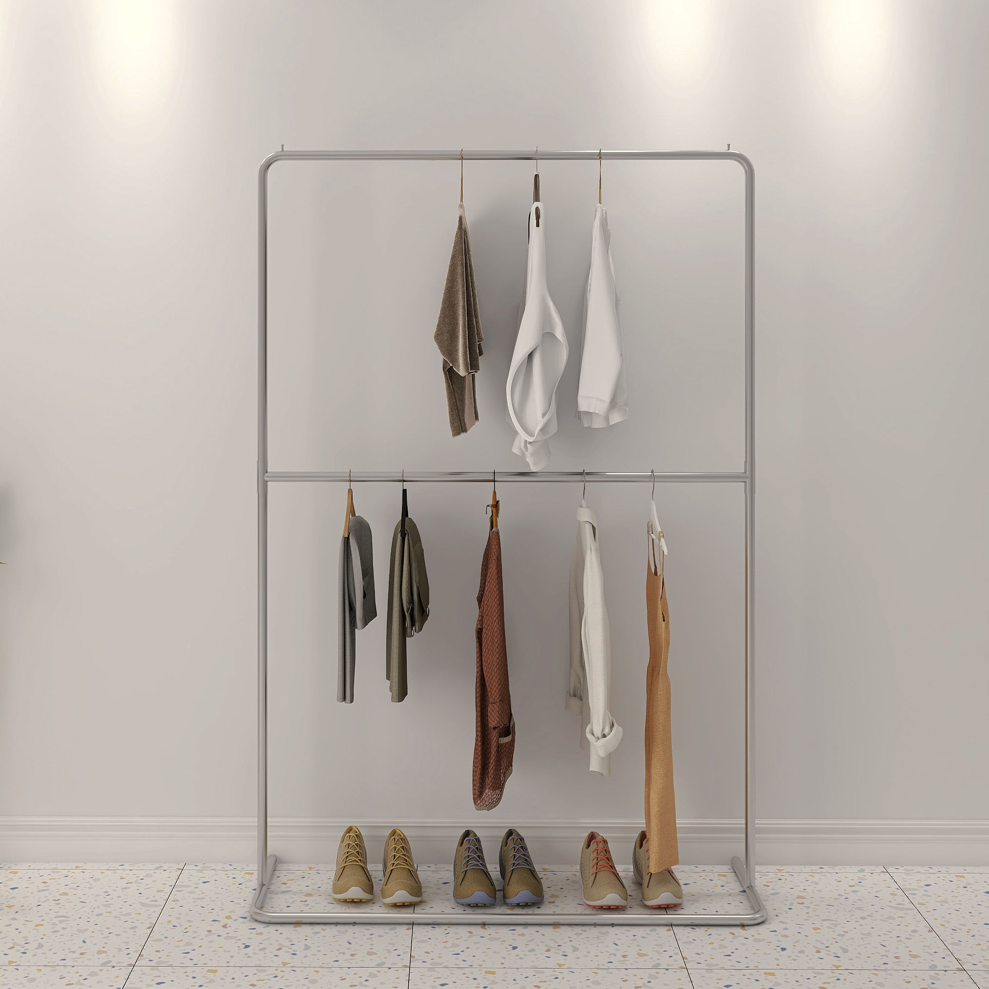 服装店展示架落地式童装女装双层货架升降可调节挂衣服架子不锈钢