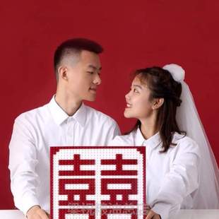 双创意颗粒囍拼装 送相框结婚摆件礼物新娘新人小积木 拼图喜字