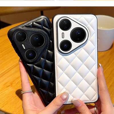 适用华为pura807060mate7060手机壳全包防摔nova141312菱格小香风素皮保护套网红潮牌高级ins风外壳磨砂男女