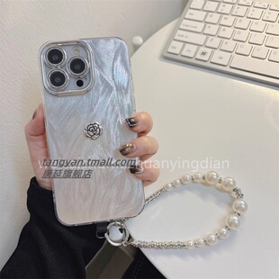 自带镜头玻璃膜电镀羽纱纹适用红米note12turbo手机壳小米17/note13prok60k50珍珠手链女新款小众ins全包防摔